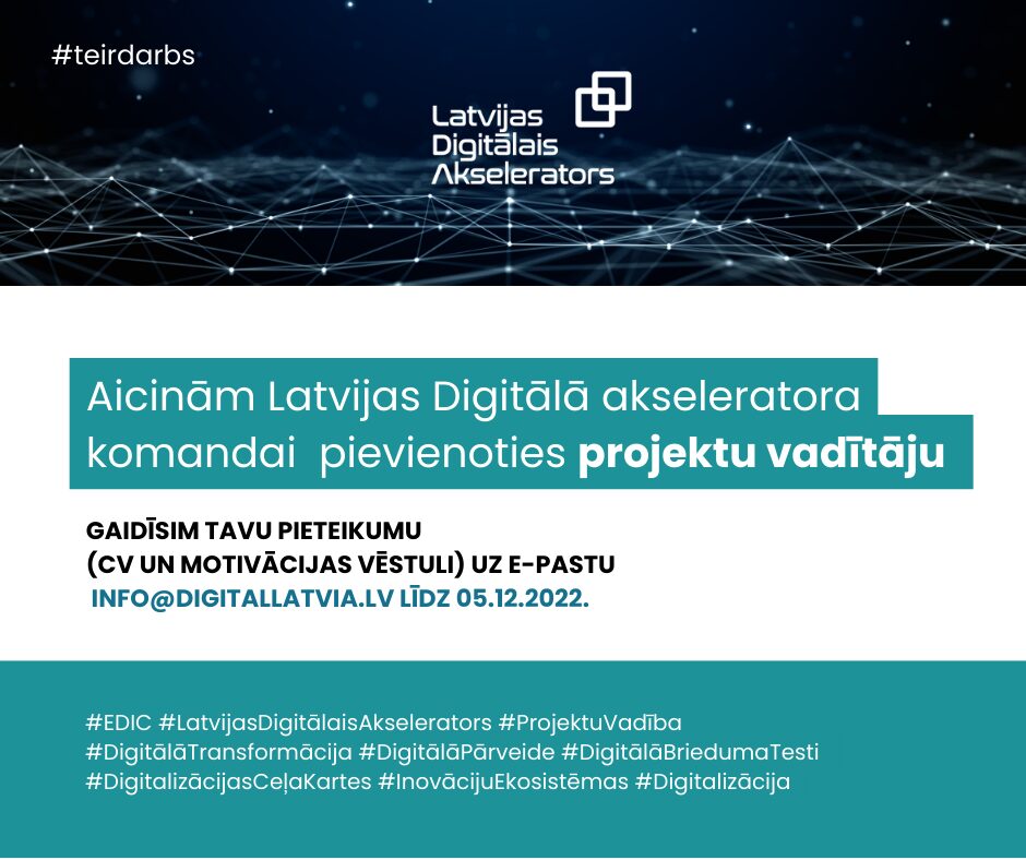 Latvijas Digitālajā akseleratora aicina komandai pievienoties projektu vadītāju