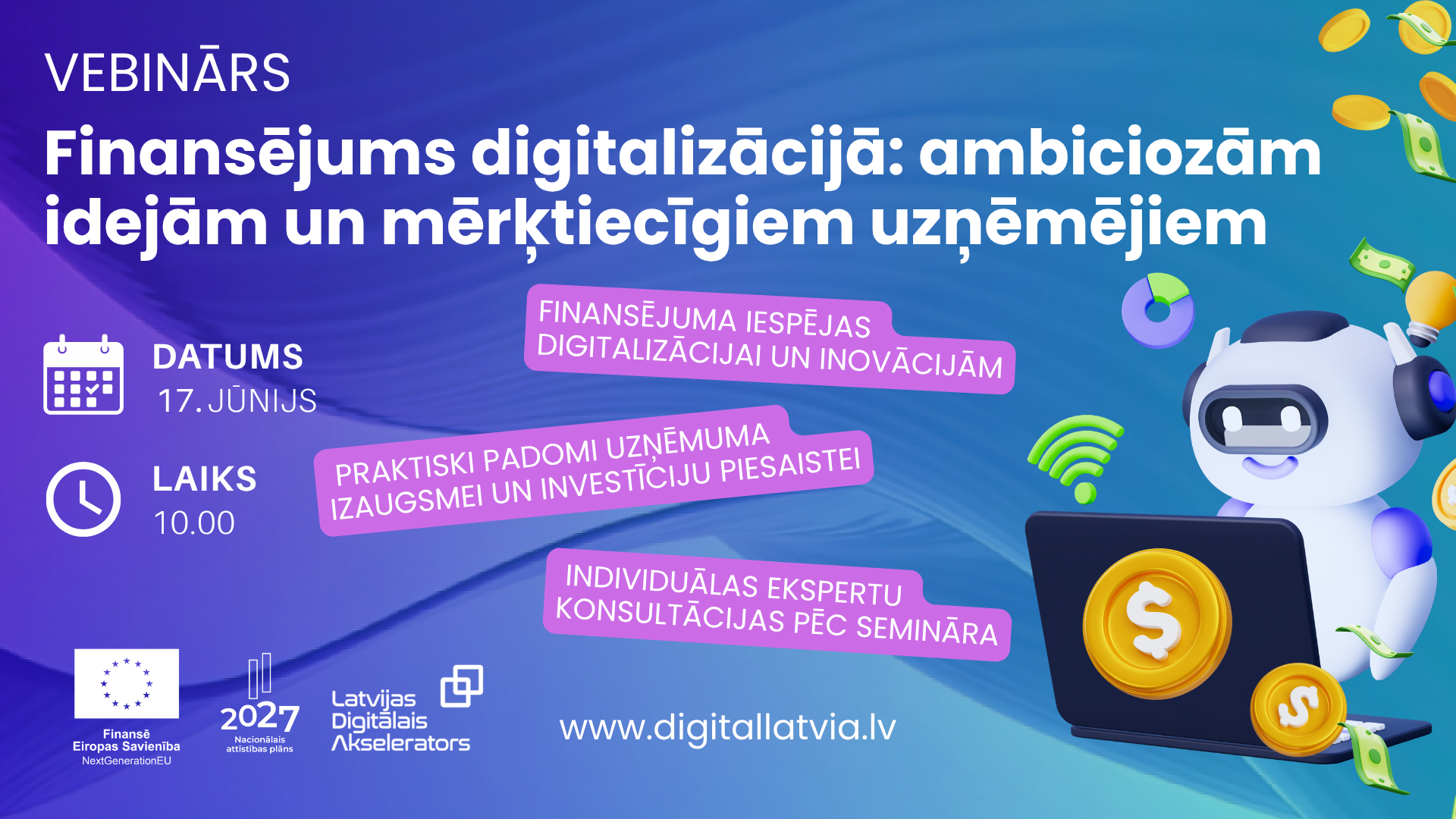 Finansējums digitalizācijai: uzzini par iespējām uzņēmuma attīstībai tiešsaistes seminārā