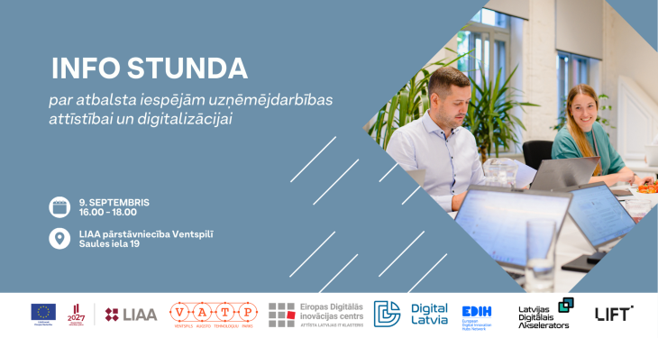 Info stunda par atbalsta iespējām uzņēmējdarbības attīstībai un digitalizācijai Ventspilī